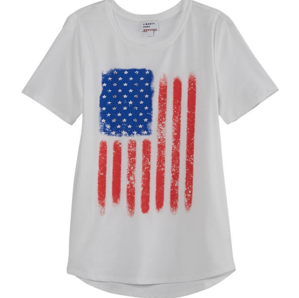 Liberty Park Flip Sequin American Flag Patriotic white /-shirt Size Large